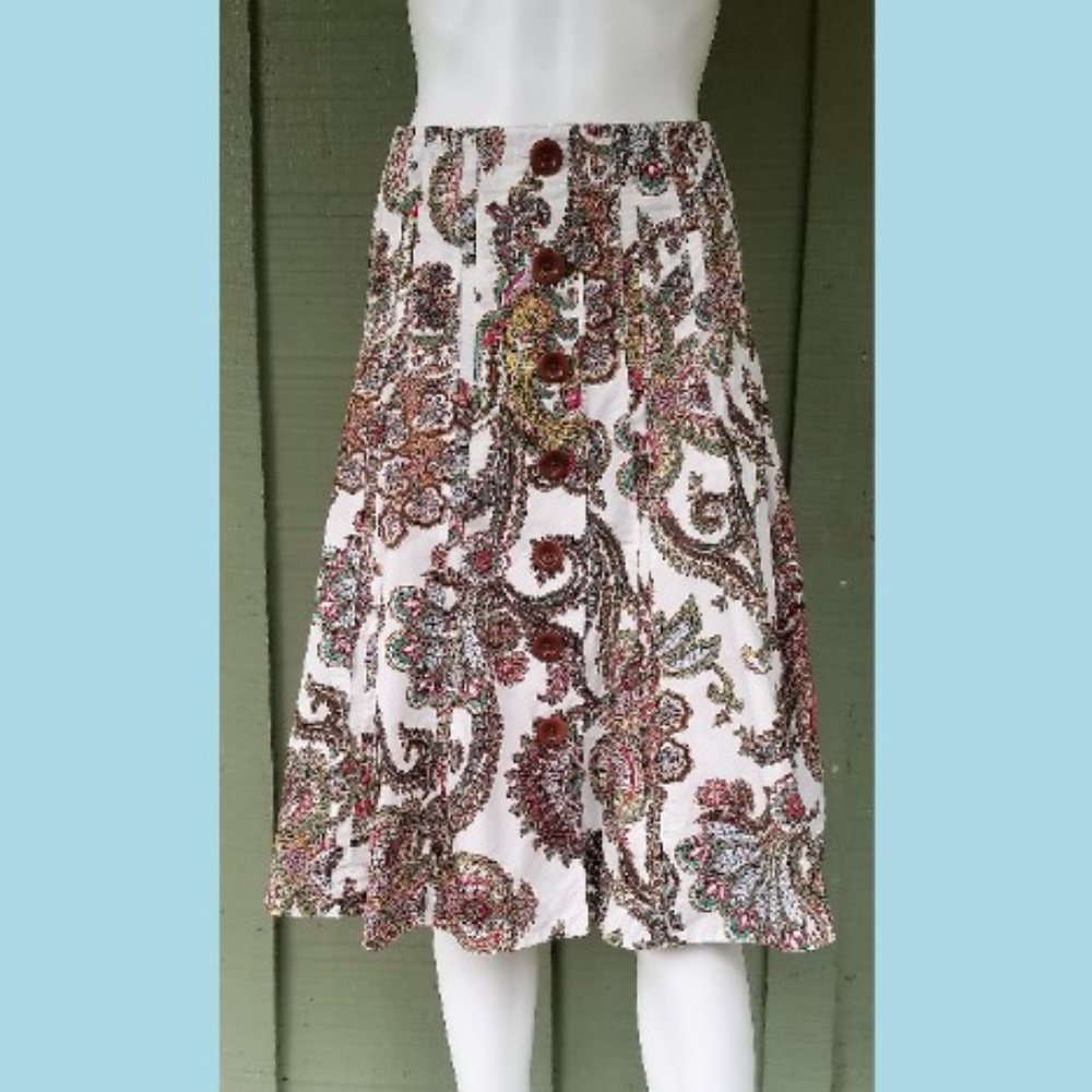 CAbi Cotton Paisley Button Front Skirt 0